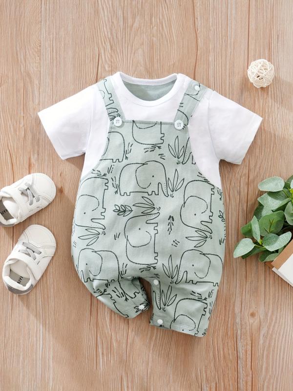 Elephant Print Short Sleeve Romper for Baby Boys