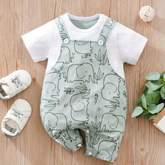 Elephant Print Short Sleeve Romper for Baby Boys