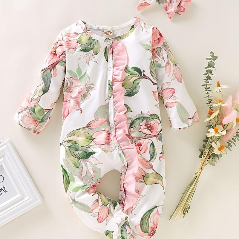 Floral Romper & Jumpsuit Long Sleeve Baby Onesie