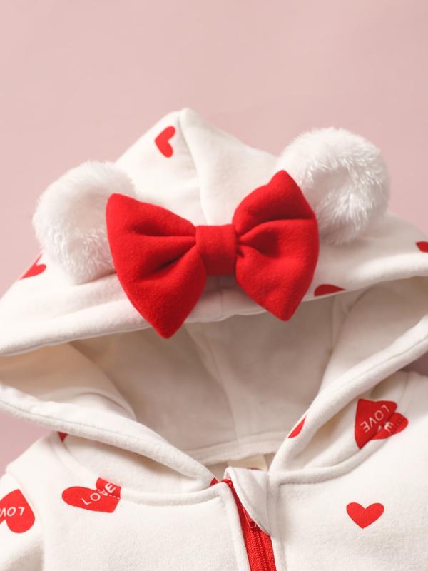 Toddler Baby Heart Print Hooded Jumpsuit For Girls