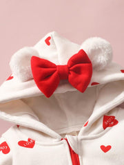 Toddler Baby Heart Print Hooded Jumpsuit For Girls