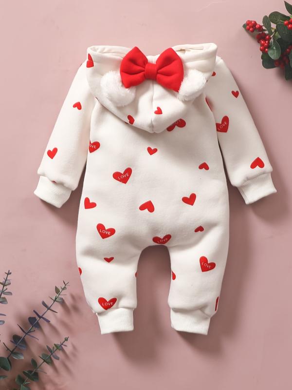 Toddler Baby Heart Print Hooded Jumpsuit For Girls