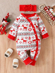 2pcs Baby Girls Floral Long Sleeve Romper & Headband Set