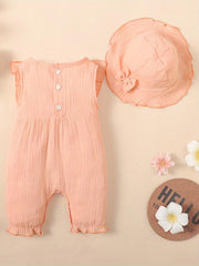 2pcs Baby Girl s Cotton Romper With Hat Set