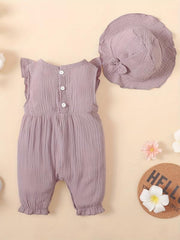 2pcs Baby Girl s Cotton Romper With Hat Set