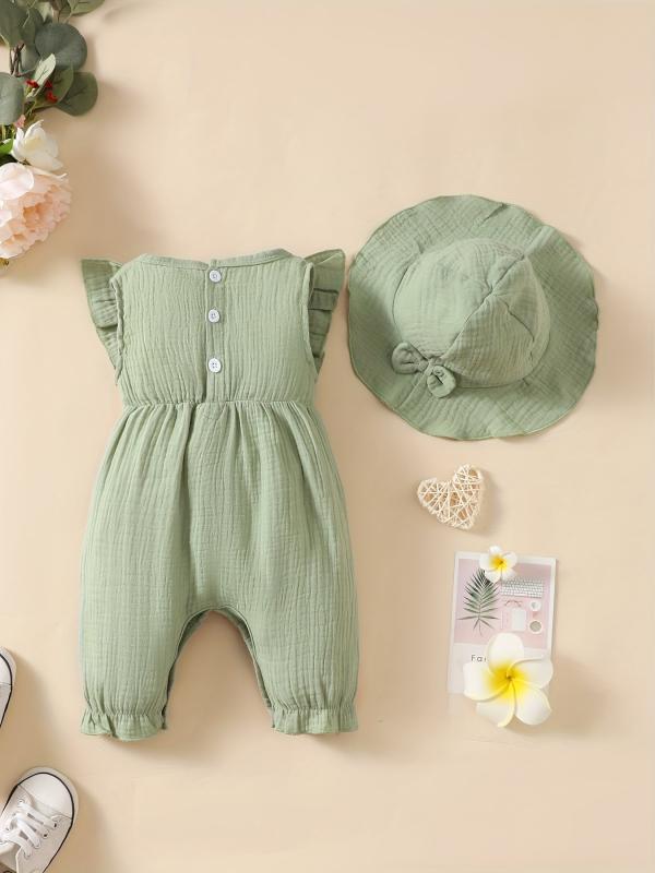 2pcs Baby Girl s Cotton Romper With Hat Set