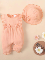 2pcs Baby Girl s Cotton Romper With Hat Set