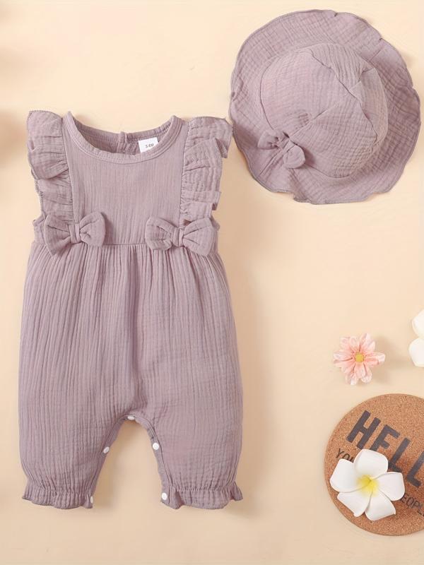 2pcs Baby Girl s Cotton Romper With Hat Set