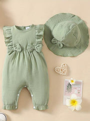 2pcs Baby Girl s Cotton Romper With Hat Set