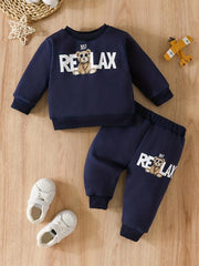 Baby Boys Bear Print Sweatshirt & Elastic Waist Pants Set