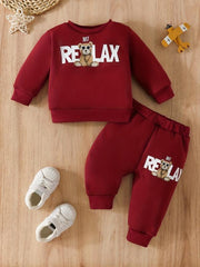 Baby Boys Bear Print Sweatshirt & Elastic Waist Pants Set