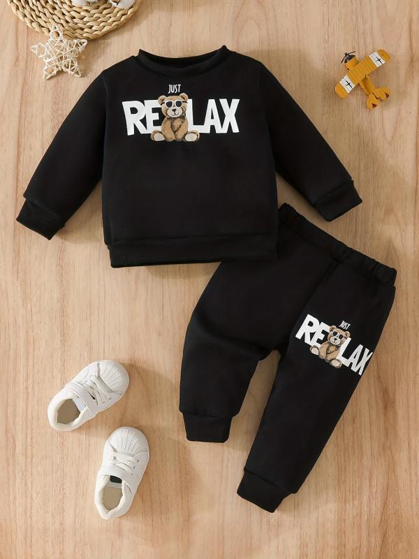 Baby Boys Bear Print Sweatshirt & Elastic Waist Pants Set