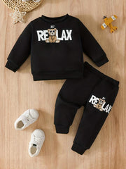 Baby Boys Bear Print Sweatshirt & Elastic Waist Pants Set