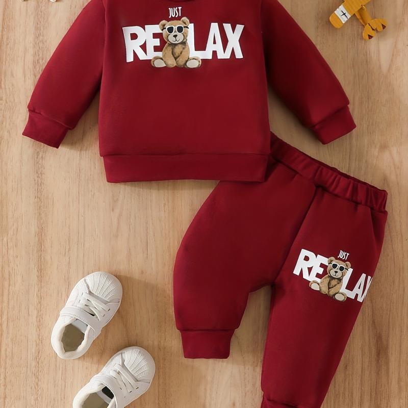 Baby Boys Bear Print Sweatshirt & Elastic Waist Pants Set