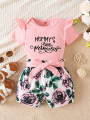 2pcs Girls MOMMY'S LITTLE PRINCESS Top & Shorts Set
