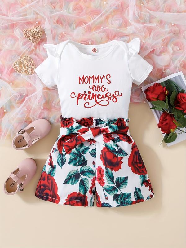 2pcs Girls MOMMY'S LITTLE PRINCESS Top & Shorts Set