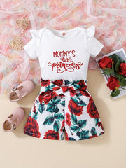 2pcs Girls MOMMY'S LITTLE PRINCESS Top & Shorts Set