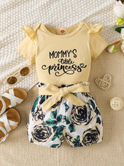 2pcs Girls MOMMY'S LITTLE PRINCESS Top & Shorts Set