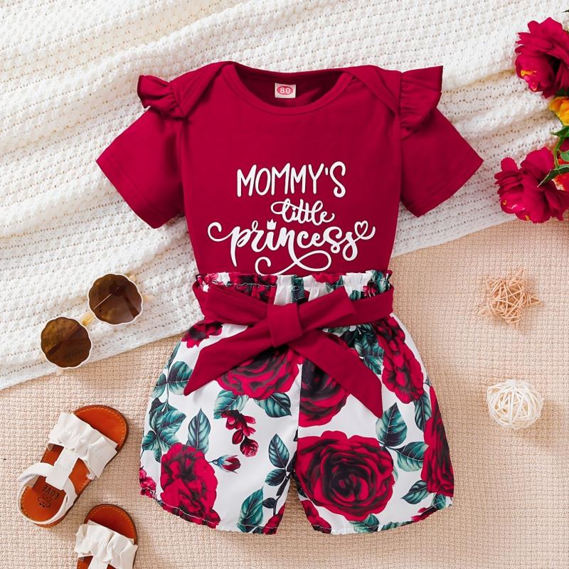 2pcs Girls MOMMY'S LITTLE PRINCESS Top & Shorts Set