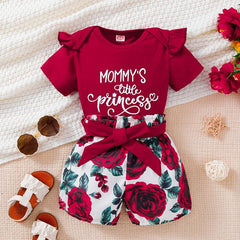 2pcs Girls MOMMY'S LITTLE PRINCESS Top & Shorts Set