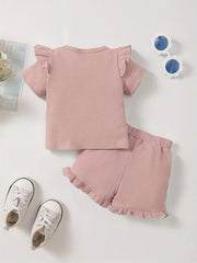 Baby Girl's Waffle Casual Outfit Mama's Mini T-shirt & Shorts 2pcs