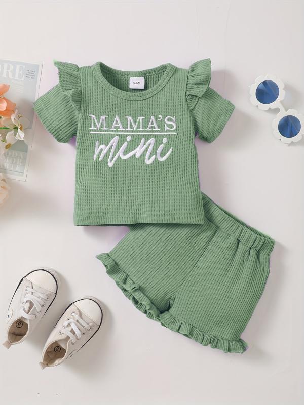 Baby Girl's Waffle Casual Outfit Mama's Mini T-shirt & Shorts 2pcs