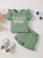 Baby Girl's Waffle Casual Outfit Mama's Mini T-shirt & Shorts 2pcs