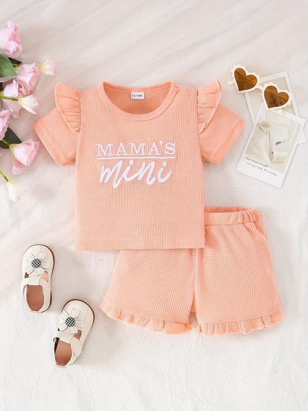 Baby Girl's Waffle Casual Outfit Mama's Mini T-shirt & Shorts 2pcs
