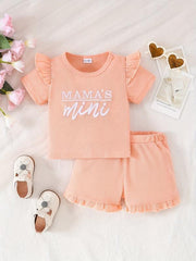 Baby Girl's Waffle Casual Outfit Mama's Mini T-shirt & Shorts 2pcs