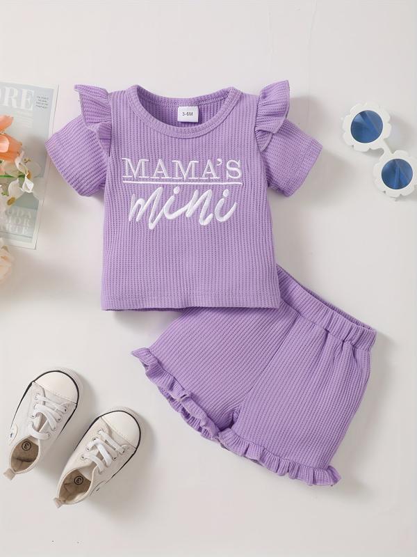 Baby Girl's Waffle Casual Outfit Mama's Mini T-shirt & Shorts 2pcs