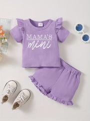Baby Girl's Waffle Casual Outfit Mama's Mini T-shirt & Shorts 2pcs