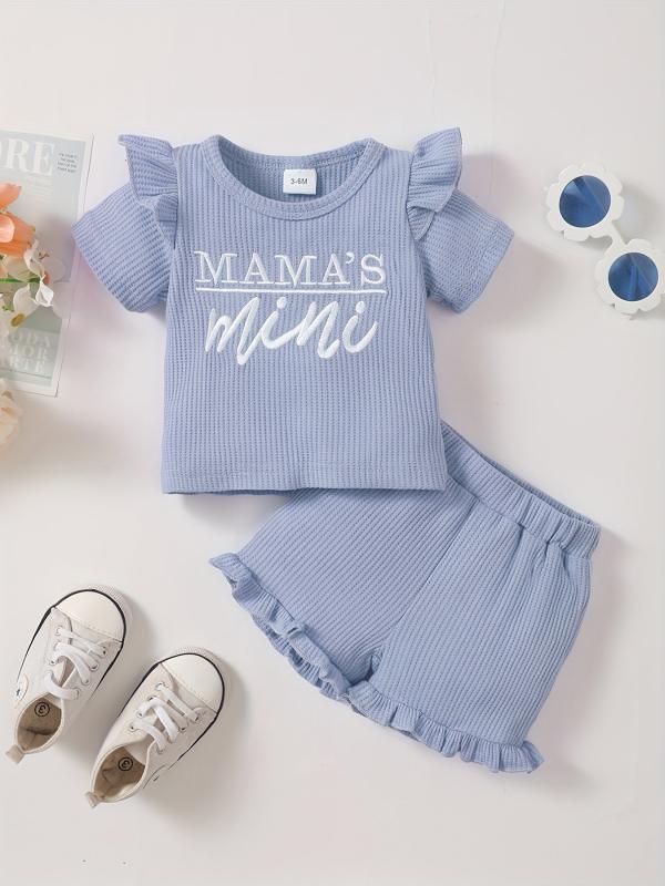 Baby Girl's Waffle Casual Outfit Mama's Mini T-shirt & Shorts 2pcs