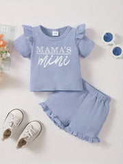 Baby Girl's Waffle Casual Outfit Mama's Mini T-shirt & Shorts 2pcs