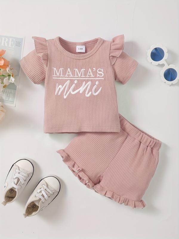 Baby Girl's Waffle Casual Outfit Mama's Mini T-shirt & Shorts 2pcs