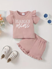 Baby Girl's Waffle Casual Outfit Mama's Mini T-shirt & Shorts 2pcs