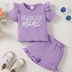 Baby Girl's Waffle Casual Outfit Mama's Mini T-shirt & Shorts 2pcs