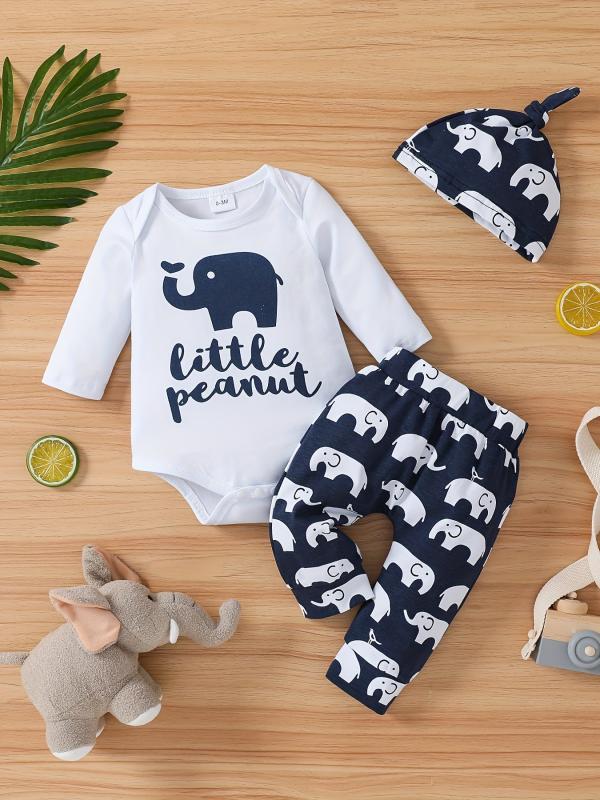Baby Boys Elephant Print Bodysuit Set