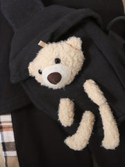 3pcs Baby Boys Plaid T-shirt & Shorts Set with Bear Sling Bag