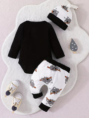 Baby Boys Cotton Koala Print Bodysuit Pants Hat Set