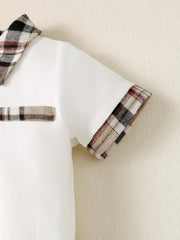 2pcs Baby Boys Short Sleeve Polo Shirt & Plaid Shorts Set