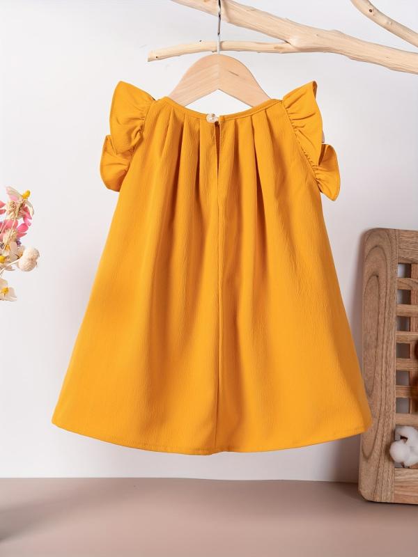 Baby Girls Dress Summer Ruffle Sleeve Solid Children Daily Dresses A line