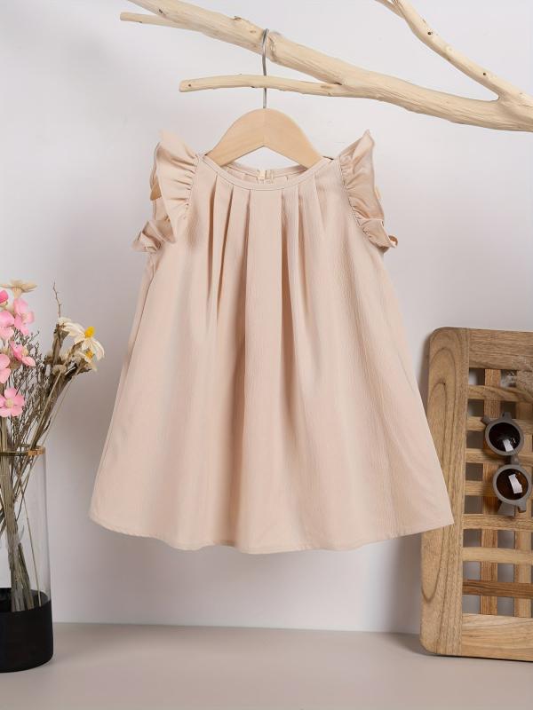 Baby Girls Dress Summer Ruffle Sleeve Solid Children Daily Dresses A line