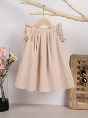 Baby Girls Dress Summer Ruffle Sleeve Solid Children Daily Dresses A line