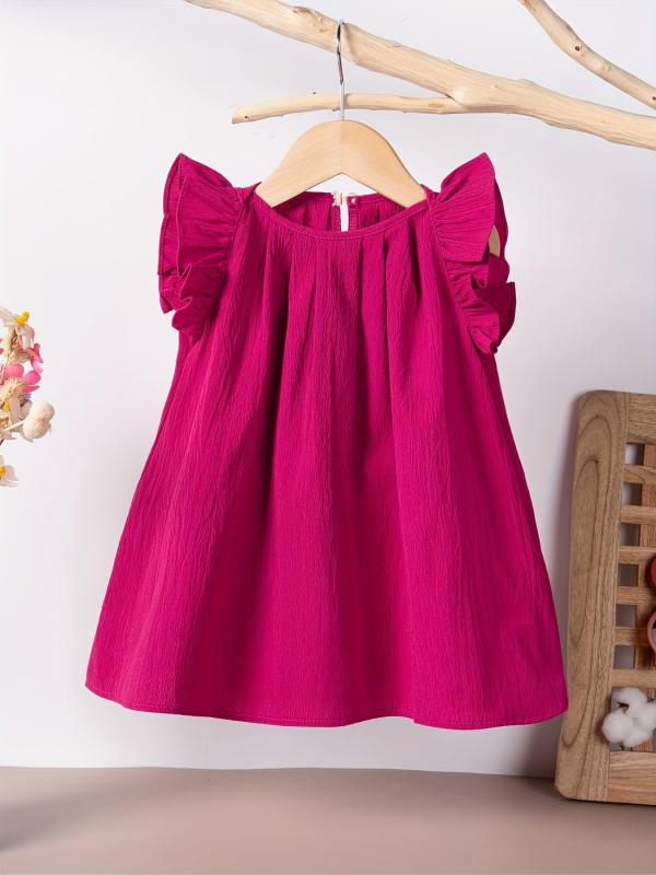 Baby Girls Dress Summer Ruffle Sleeve Solid Children Daily Dresses A line