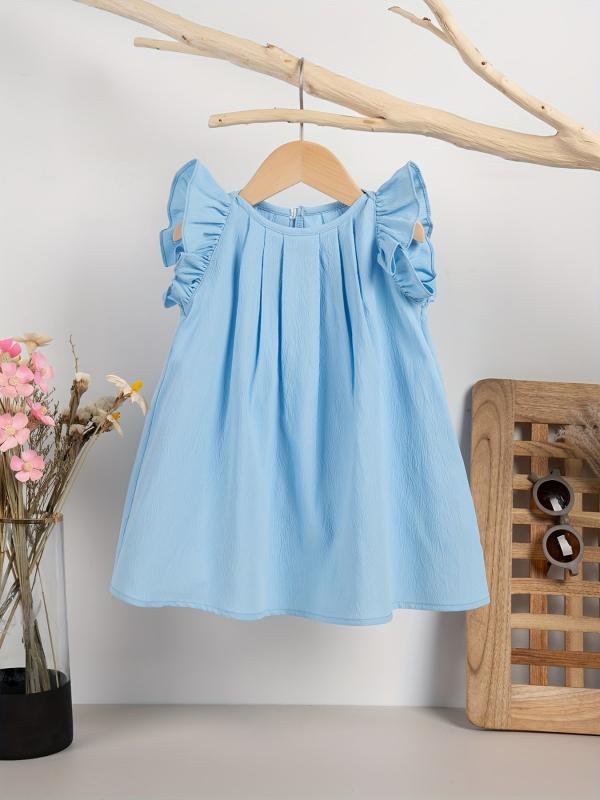 Baby Girls Dress Summer Ruffle Sleeve Solid Children Daily Dresses A line