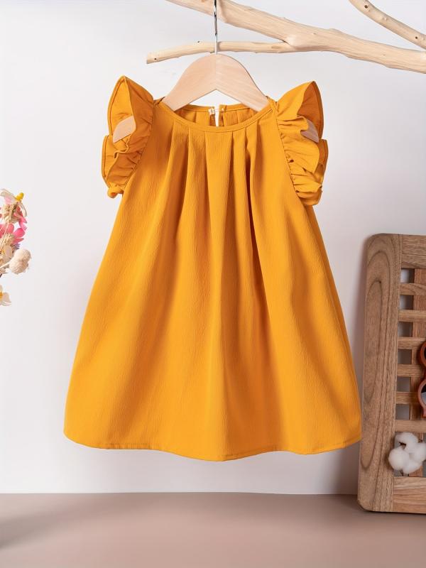 Baby Girls Dress Summer Ruffle Sleeve Solid Children Daily Dresses A line