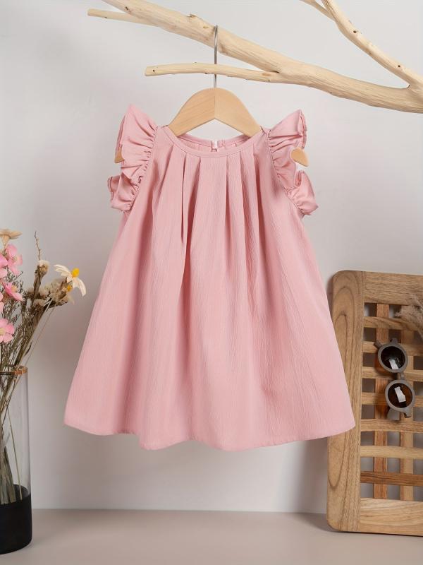 Baby Girls Dress Summer Ruffle Sleeve Solid Children Daily Dresses A line