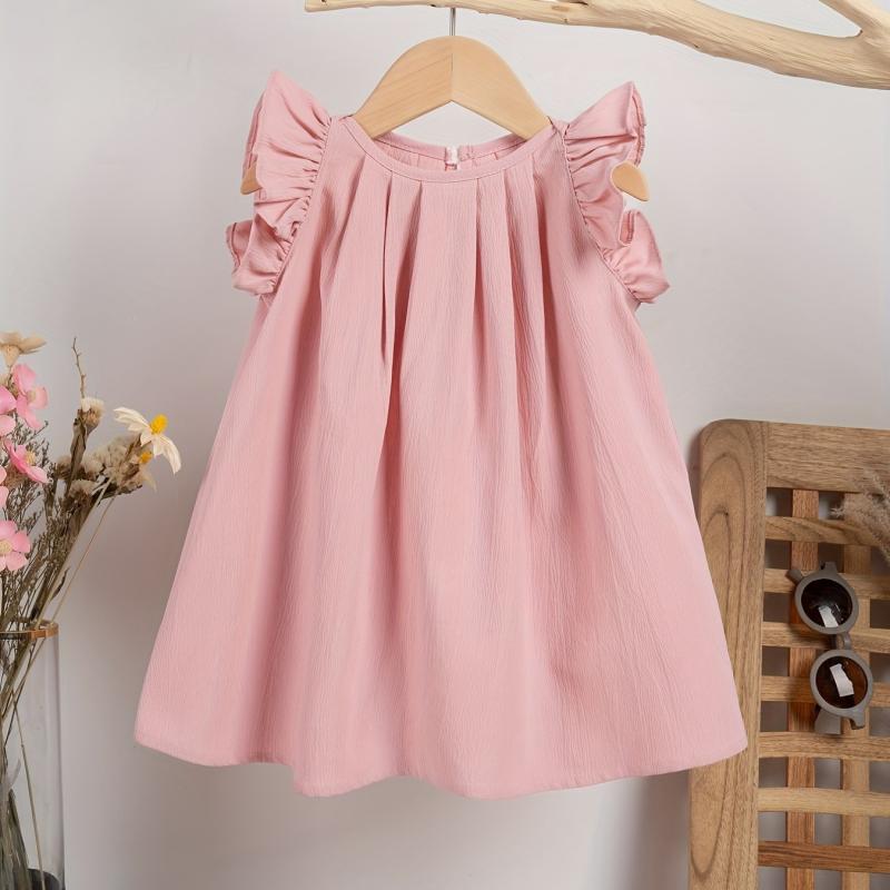 Baby Girls Dress Summer Ruffle Sleeve Solid Children Daily Dresses A line