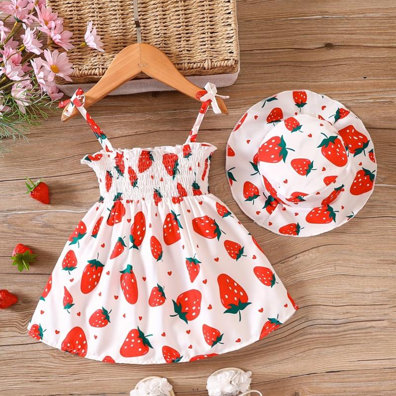 Baby Girls Fruit Print Dress with Hat