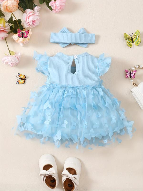 2pcs Baby Girls Butterfly Princess Dress & Headband Set